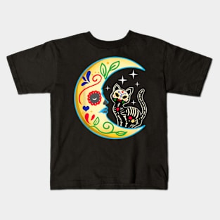 Cat Moon Sugar Muertos Day Of The Dead Kids T-Shirt